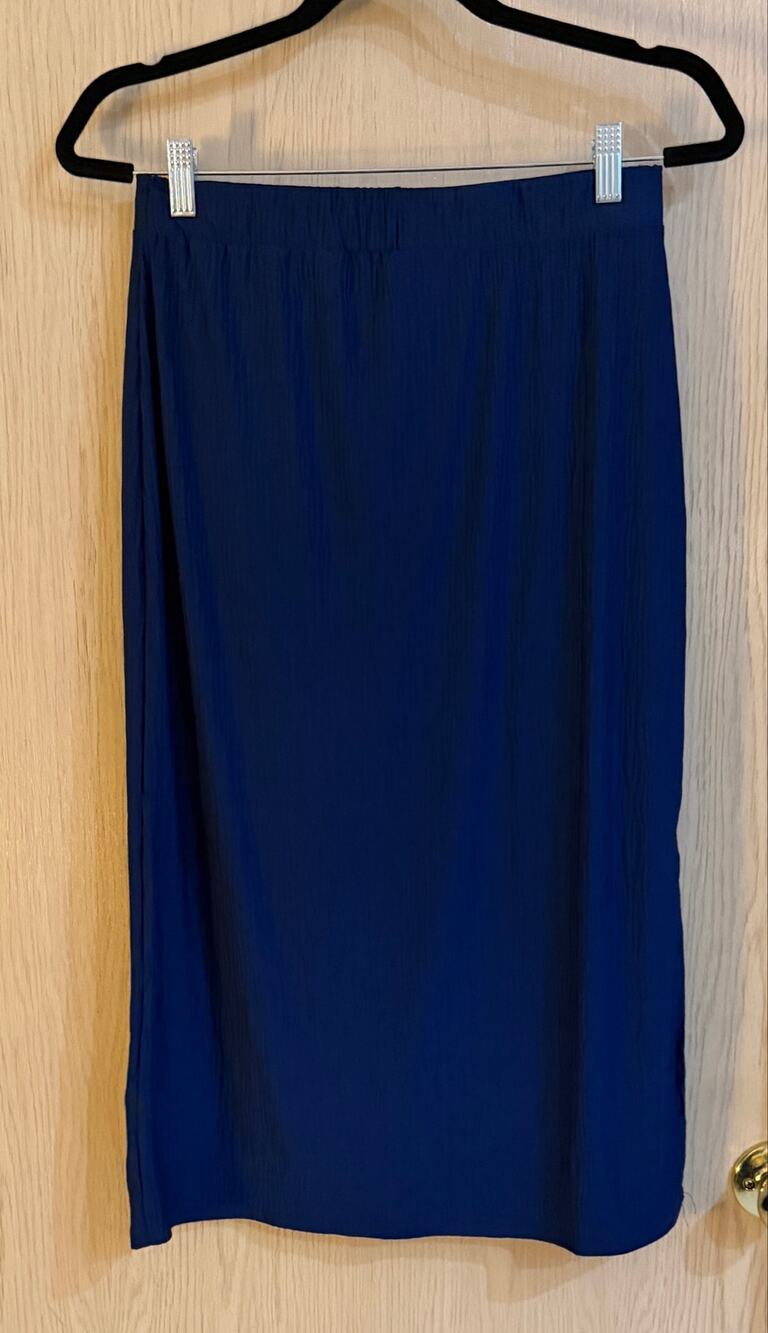 Heatherly Bree Navy Blue Textured Maxi Skirt Size Large Side Slit